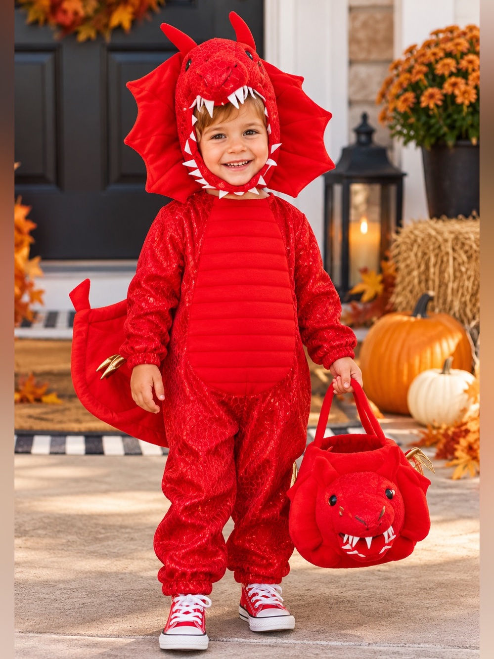 🐉 Pottery Barn Kids Red Dragon Costume 3T + Dragon Candy Basket